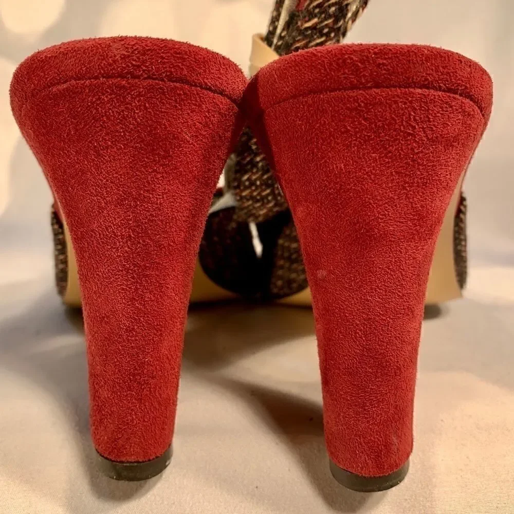 ANNE KLEIN FABRIC & RUST SUEDE SLING BACKS 8.5M